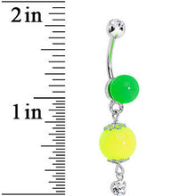 将图片加载到图库查看器，Crystalline Gem Yellow and Green Neon Bead Dangle Belly Ring
