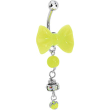 Load image into Gallery viewer, Aurora Gem Yellow Neon Bow Dangle Belly Ring
