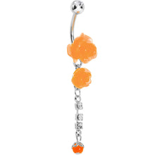 Load image into Gallery viewer, Crystalline Gem Orange Neon Roses Dangle Belly Ring
