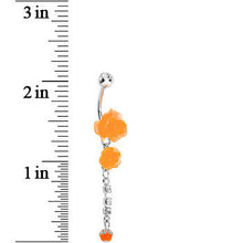 Load image into Gallery viewer, Crystalline Gem Orange Neon Roses Dangle Belly Ring
