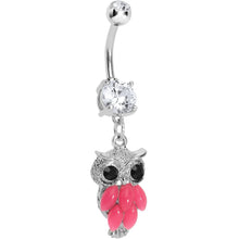Load image into Gallery viewer, Crystalline Gem Pink Neon Owl Dangle Belly Ring
