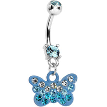 Load image into Gallery viewer, Double Aqua Gem Crystalline Butterfly Dangle Belly Ring
