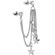 Load image into Gallery viewer, Clear Gem 3 Star Double Chain Ear to Cartilage Stud Earrings
