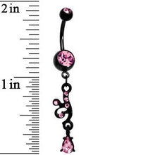 将图片加载到图库查看器，Black Double Pink Gem Wicked Teardrop Gem Dangle Belly Ring

