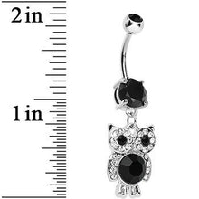 将图片加载到图库查看器，Black Gem Paved Clever Owl Dangle Belly Ring
