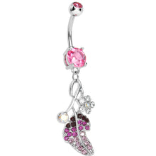 将图片加载到图库查看器，Pink Gem Leaf Aurora Flower Dangle Belly Ring
