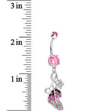 将图片加载到图库查看器，Pink Gem Leaf Aurora Flower Dangle Belly Ring
