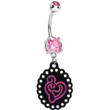Load image into Gallery viewer, Pink Gem Black Pink Music Notes Heart Dangle Belly Ring
