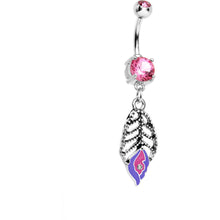 将图片加载到图库查看器，Double Pink Gem Skeletal Leaf Drip Dangle Belly Ring

