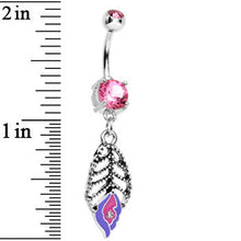 将图片加载到图库查看器，Double Pink Gem Skeletal Leaf Drip Dangle Belly Ring
