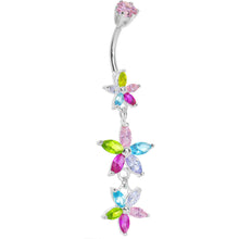 将图片加载到图库查看器，Silver 925 Light Pastel CZ Floral Drop Belly Ring
