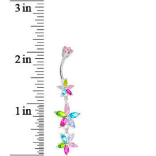 将图片加载到图库查看器，Silver 925 Light Pastel CZ Floral Drop Belly Ring
