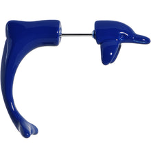 将图片加载到图库查看器，Blue Acrylic Leaping Dolphin Fake Taper Ear Plug
