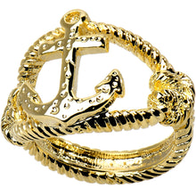 将图片加载到图库查看器，Gold Tone Nautical Anchor with Rope Ring - Size 7
