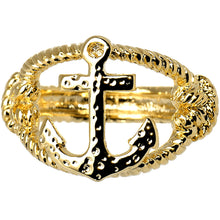 将图片加载到图库查看器，Gold Tone Nautical Anchor with Rope Ring - Size 7
