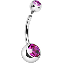 将图片加载到图库查看器，Internally Threaded Fuchsia Double Gem Belly Ring 11mm
