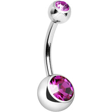 将图片加载到图库查看器，Internally Threaded Fuchsia Double Gem Belly Ring 11mm
