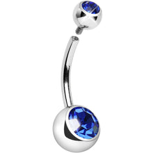 Load image into Gallery viewer, Internally Threaded Blue Double Gem Belly Ring 11mm
