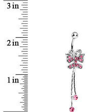 将图片加载到图库查看器，Pink Gem Butterfly Bow Dangle Belly Ring
