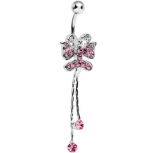 将图片加载到图库查看器，Pink Gem Butterfly Bow Dangle Belly Ring
