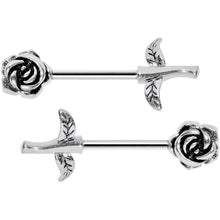 Load image into Gallery viewer, 14G 5/8 Sprouting Rose Flower Barbell Nipple Ring Set

