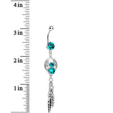 Load image into Gallery viewer, Enchanting Blue Zircon Gem Dangle Dreamcatcher Belly Ring
