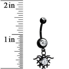 Load image into Gallery viewer, Black Clear Gem Wicked Thorns Dangle Belly Ring
