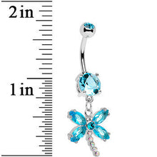 将图片加载到图库查看器，Aqua Gem Divine Dragonfly Dangle Belly Button Ring
