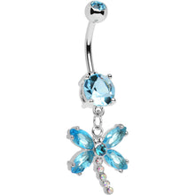 将图片加载到图库查看器，Aqua Gem Divine Dragonfly Dangle Belly Button Ring

