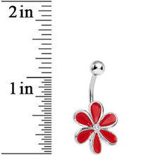 将图片加载到图库查看器，Red Gem Fancy Flower Belly Button Ring
