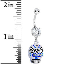 Load image into Gallery viewer, Double Clear Gem Day of the Dead Dangle Belly Ring

