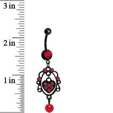 Load image into Gallery viewer, Black Red Gem Twisted Heart Chandelier Belly Ring

