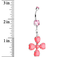 将图片加载到图库查看器，Pink Gem Neon Four Leaf Flower Dangle Belly Ring
