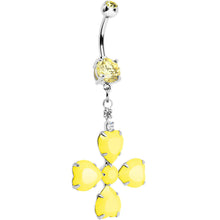 将图片加载到图库查看器，Yellow Gem Neon Four Leaf Flower Dangle Belly Ring
