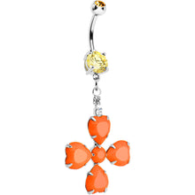 Load image into Gallery viewer, Orange Gem Neon Four Leaf Flower Dangle Belly Ring
