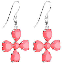 Load image into Gallery viewer, Clear Gem Pink Neon Four Leaf Flower Dangle Earrings

