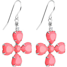 Load image into Gallery viewer, Clear Gem Pink Neon Four Leaf Flower Dangle Earrings
