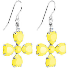 Load image into Gallery viewer, Clear Gem Yellow Neon Four Leaf Flower Dangle Earrings
