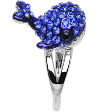 将图片加载到图库查看器，Size 7 Blue Gem Silver Tone Paved Splashing Whale Ring
