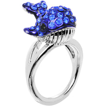 将图片加载到图库查看器，Size 7 Blue Gem Silver Tone Paved Splashing Whale Ring
