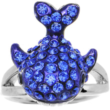 将图片加载到图库查看器，Size 7 Blue Gem Silver Tone Paved Splashing Whale Ring
