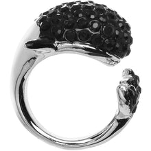 将图片加载到图库查看器，Size 7 Black Gem Silver Tone Paved Jumping Orca Ring
