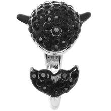 将图片加载到图库查看器，Size 7 Black Gem Silver Tone Paved Jumping Orca Ring
