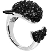 将图片加载到图库查看器，Size 7 Black Gem Silver Tone Paved Jumping Orca Ring
