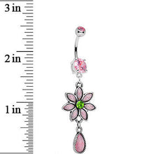 将图片加载到图库查看器，Pink CZ Daisy Flower Teardrop Dangle Belly Ring
