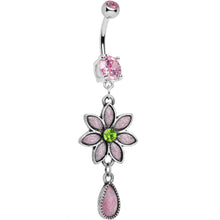 将图片加载到图库查看器，Pink CZ Daisy Flower Teardrop Dangle Belly Ring
