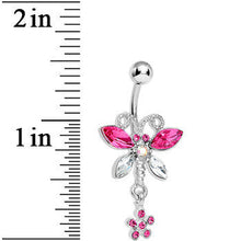 将图片加载到图库查看器，Pink Crystalline Gem Dazzling Dragonfly Flower Dangle Belly Ring
