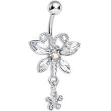 Load image into Gallery viewer, Crystalline Gem Dazzling Dragonfly Flower Dangle Belly Ring
