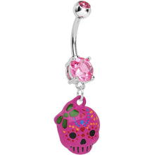 Load image into Gallery viewer, Pink Gem Girly Sugar Skull Dangle Belly Ring
