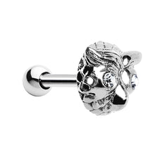 将图片加载到图库查看器，Silver 925 Clear Gem Eyes Patterned Owl Face Cartilage Earring
